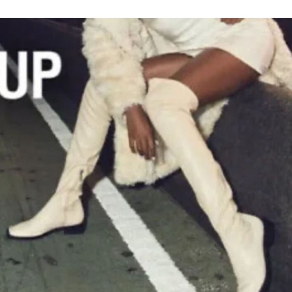 Schutz Over the Knee Leather Boots Guily Eggshell Square Toe - Size 7.5 - Picture 4 of 13
